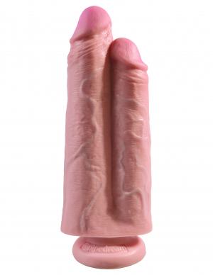 King Cock 9 Inches Two Cocks One Hole Beige