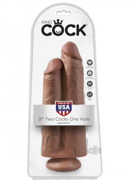 King Cock 9 Inches Two Cocks One Hole Dildo Tan