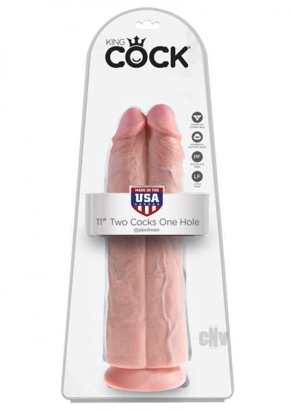 King Cock 11" Two Cocks One Hole Beige