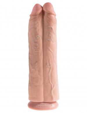 King Cock 11" Two Cocks One Hole Beige