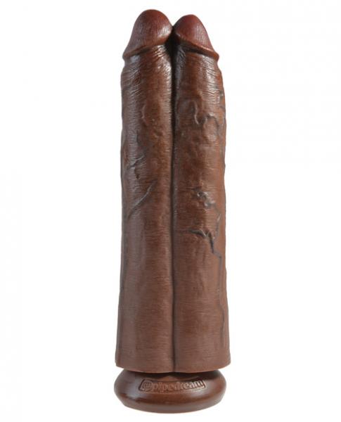 King Cock 11" Two Cocks One Hole Brown