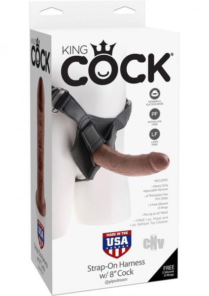 King Cock Strap On Harness 8 Inches Dildo Brown