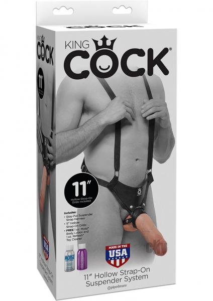 King Cock 11 Inches Hollow Strap On Suspender System Beige