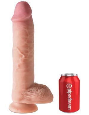King Cock Dual Density 10 Inches Fat Cock With Balls Beige