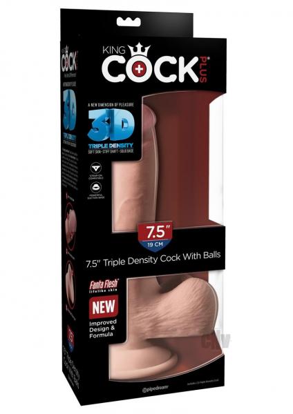 King Cock Triple Density 7.5 Inches Cock, Balls Dildo Beige