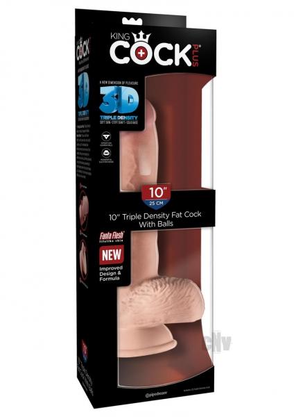 King Cock Triple Density 10 Inches Fat Dildo With Balls Beige