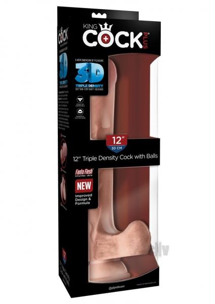 King Cock Triple Density 12 Inches Dildo With Balls Beige