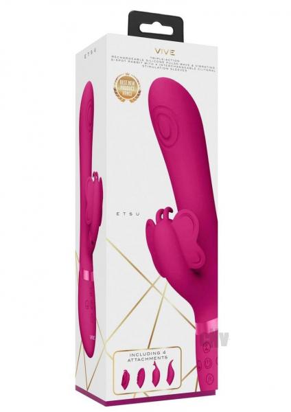 Vive Chou Rechargeable Silicone Rabbit Vibrator With Interchangeable Clitoral Sleeves Pink
