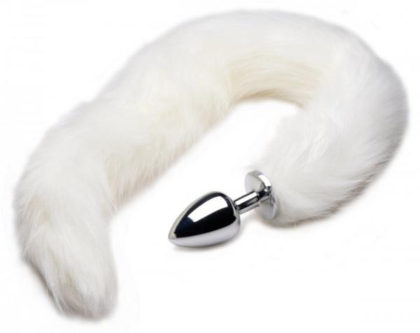 Extra Long Mink Tail Metal Anal Plug White