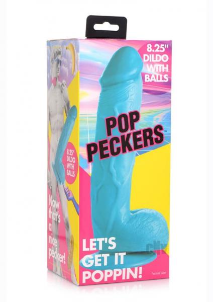 Pop Peckers Dildo W/Balls 8.25 Blue