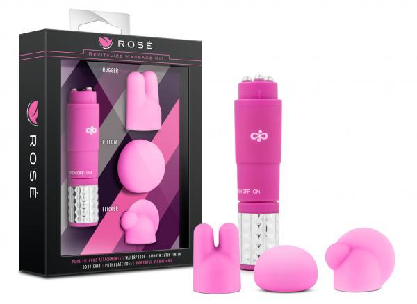 Rose Revitalize Massage Kit With 3 Silicone Attachments Pink