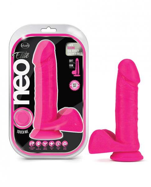 Neo Elite 8 Inch Silicone Dual Density Cock With Balls Neon Pink