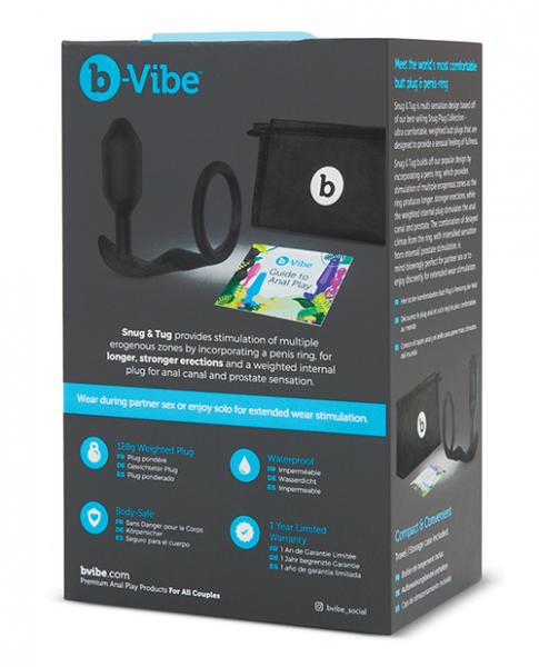 B Vibe Snug, Tug Weighted Silicone & Penis Ring Black