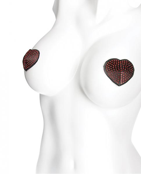 Heart Rhinestone Pasties Red/Black O/S