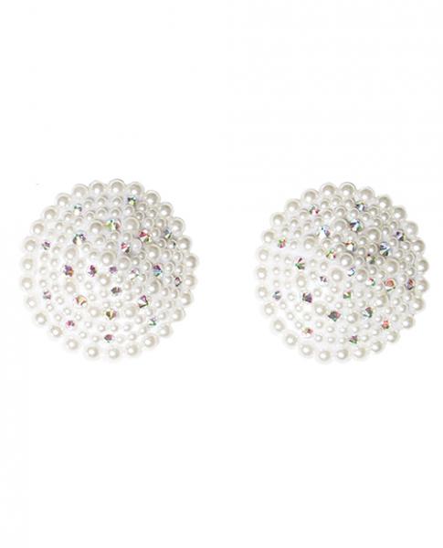 Pearl & Rhinestones Round Reusable Pasties White O/S