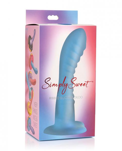 Ribbed Silicone Blue Dildo