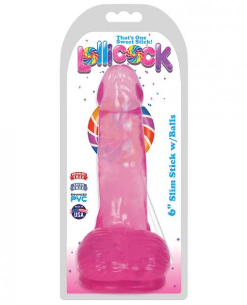 Lollicock 6 Inches Slim Stick Dildo Balls Pink Cherry Ice