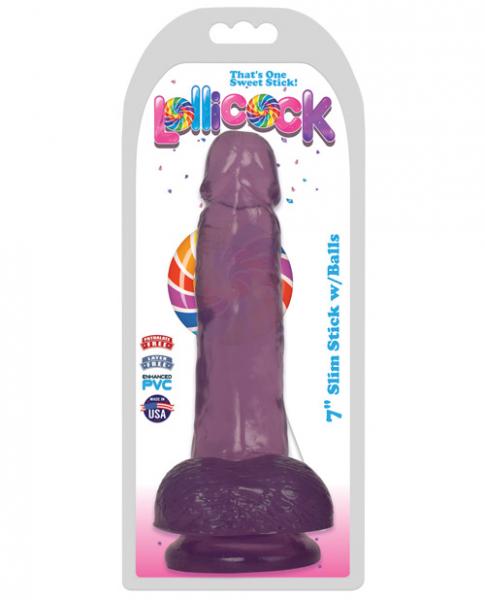 Lollicock 7 Inches Slim Stick With Balls Grape Ice Purple