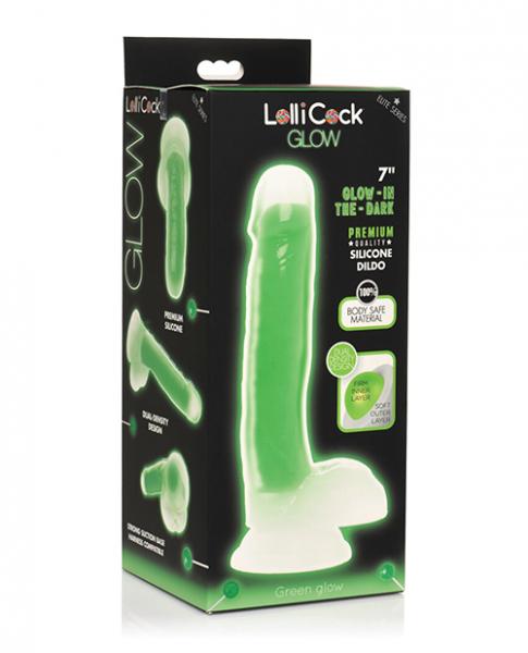 7 Inch Glow In The Dark Silicone Dildo With Balls Green