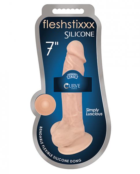 Fleshstixxx Silicone 7 Inches Dildo With Balls Beige