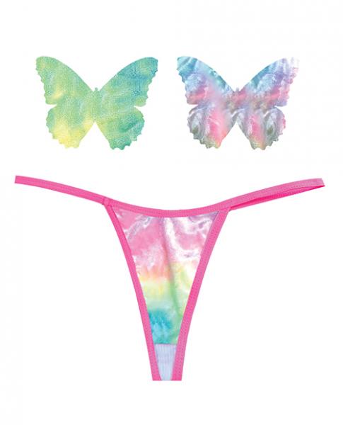 Neva Nude Naughty Knix Rainbow Sherbet Velvet G String & Pasties (Color Varies) Multi O/S