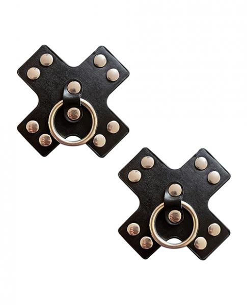 Burlesque Pierced N' Punked Leather Metal X Silicone Reusable Nipztix Black O/S