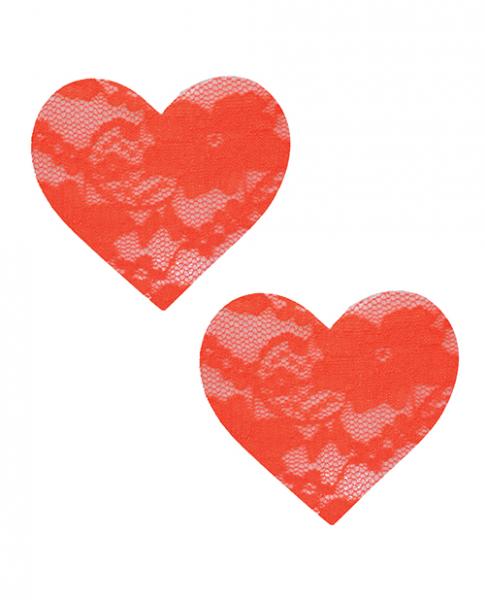 Neva Nude Black Light Lace Heart Pasties Orange O/S