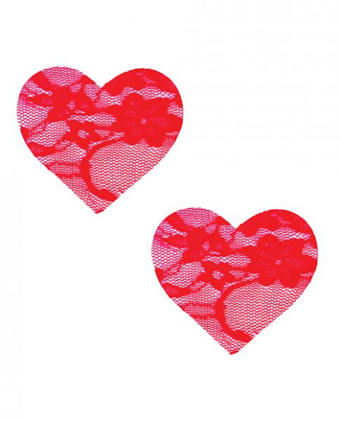 Neva Nude Lace Heart Pasties Red O/S