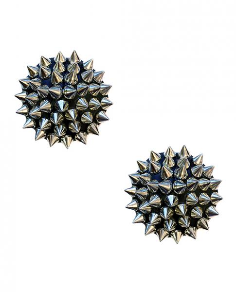 Burlesque Bowser Spike Pleather Reusable Silicone Nipztix Silver/Black O/S