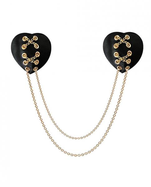 Neva Nude Two Heart Chained Pasties Black O/S
