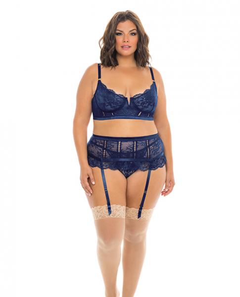 Adrienne Underwire Bra, High Waist Garterbelt & G String Estate Blue 3x