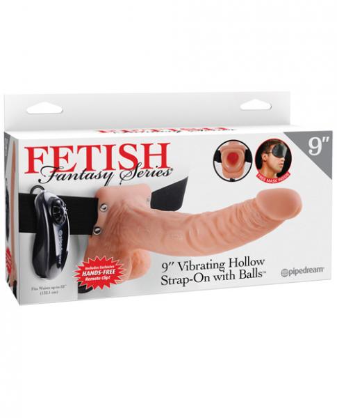 Fetish Fantasy 9" Vibrating Hollow Strap On Balls Beige