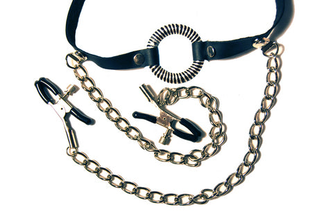 O Ring Gag With Nipple Clamps