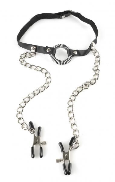 O Ring Gag With Nipple Clamps
