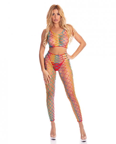 Pink Lipstick Roy G. Biv 2 Pc Bodystocking Rainbow O/S