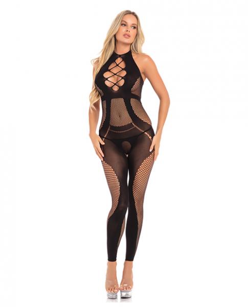 Pink Lipstick On Rails Footless Bodystocking Black S/M
