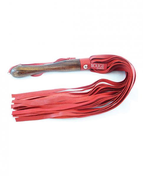 Rouge Leather Flogger W/Wooden Handle Red