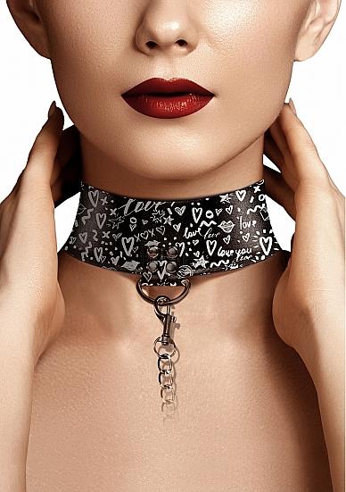 Shots Ouch Love Street Art Fashion Printed Collar W/Leash Black