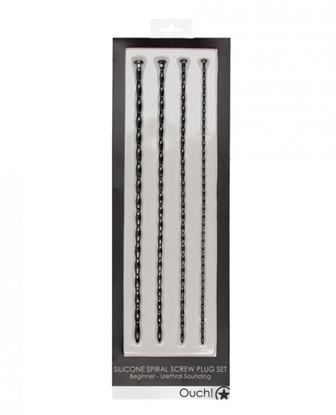 Shots Ouch Beginner Urethral Sounding Silicone Spiral Screw Plug Set Black