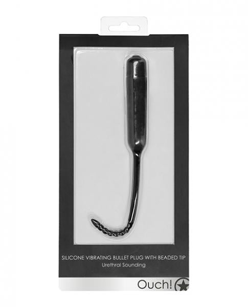 Shots Ouch Urethral Sounding Silicone Vibrating Bullet Plug W/Beaded Tip Black