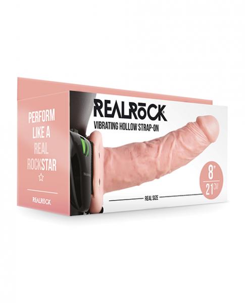 Shots Realrock 8" Vibrating Hollow Strap On W/O Balls Flesh