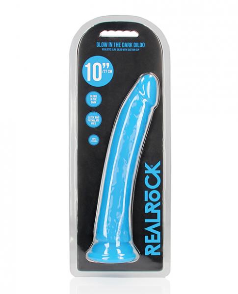 Shots Realrock 10" Slim Dildo Glow In The Dark Neon Blue
