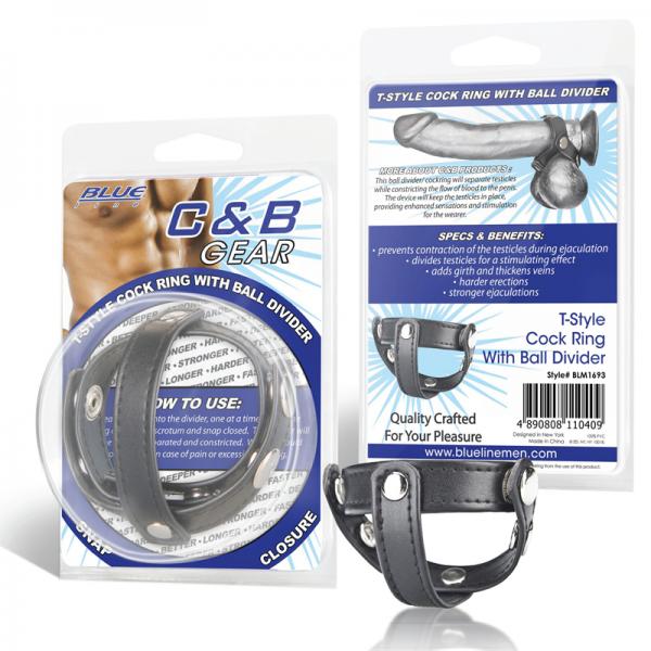 C & B Gear T Style Cock Ring With Ball Divider Black