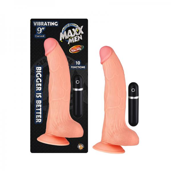 Maxx Men Vibrating 9 Inches Curved Dong Beige