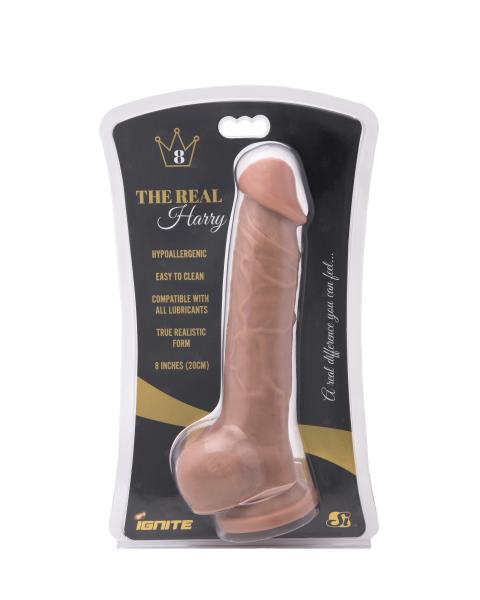 Real Harry 8 Inches Dildo Balls Suction Cup Caramel