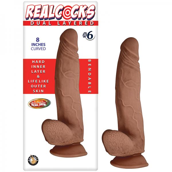 Real Cocks Dual Layered #6 Brown Curved 8 Inches Dildo
