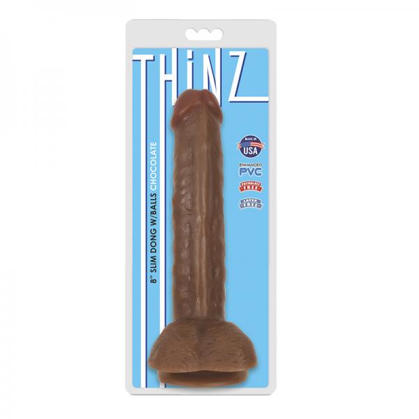 Thinz 8 Inches Slim Dong With Balls Chocolate Brown