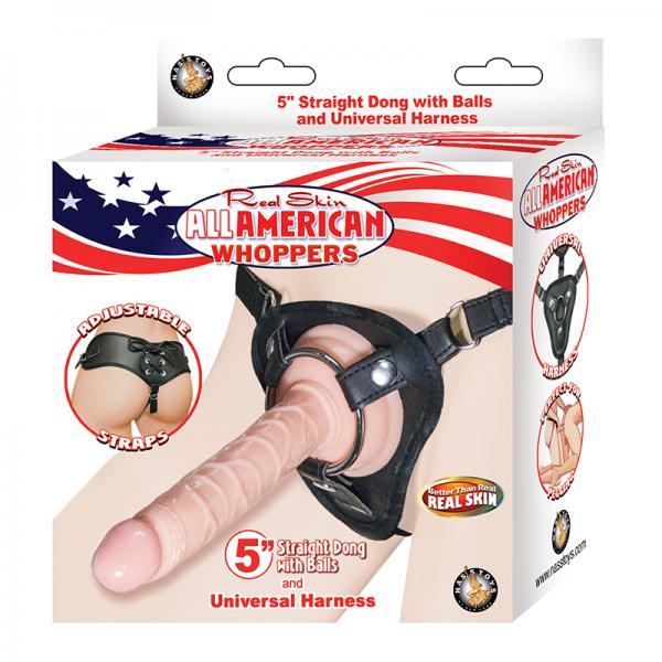 All American Whopper 5 Inches Straight Dong Beige & Harness