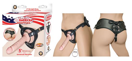 All American Whopper 5 Inches Straight Dong Beige & Harness
