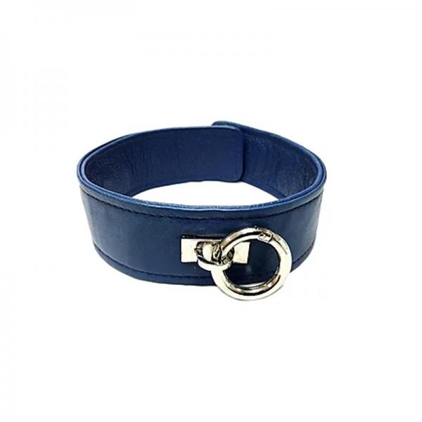 Leather Plain Collar With Removeable O Ring Blue